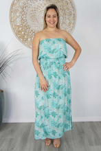 Load image into Gallery viewer, Long Tube Dress Tropical Leaves Print
