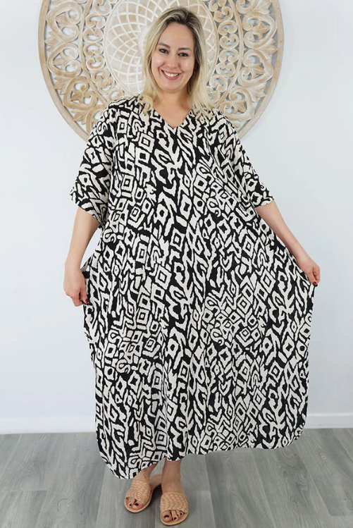 Long Kaftan Dress Asmat Print