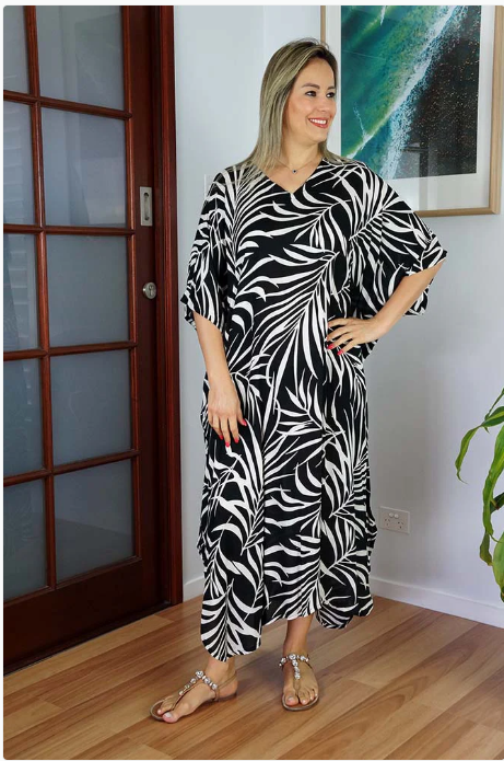 Long Kaftan Dress Vines Print