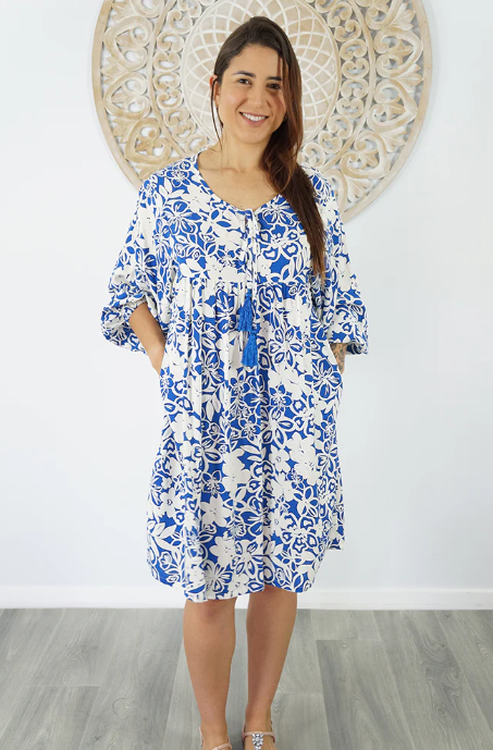 Avocado Dress Contour Flower Print