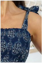 Load image into Gallery viewer, 3/4 Tie Up Smock Dress Katmandu Print
