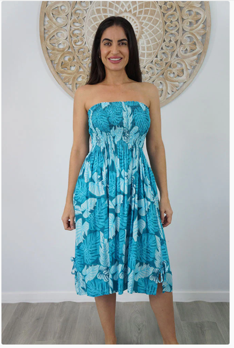 Short Smock Dress Leaves Print