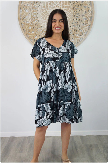 Kiki Baby Doll Dress Leaves Print