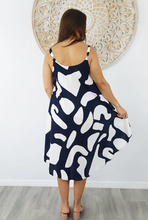 Load image into Gallery viewer, Mid Length Montego Dress Abstract Geo Print
