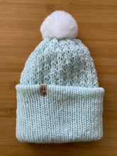 Load image into Gallery viewer, Handmade Lace Knit Beanie with Removable Pom
