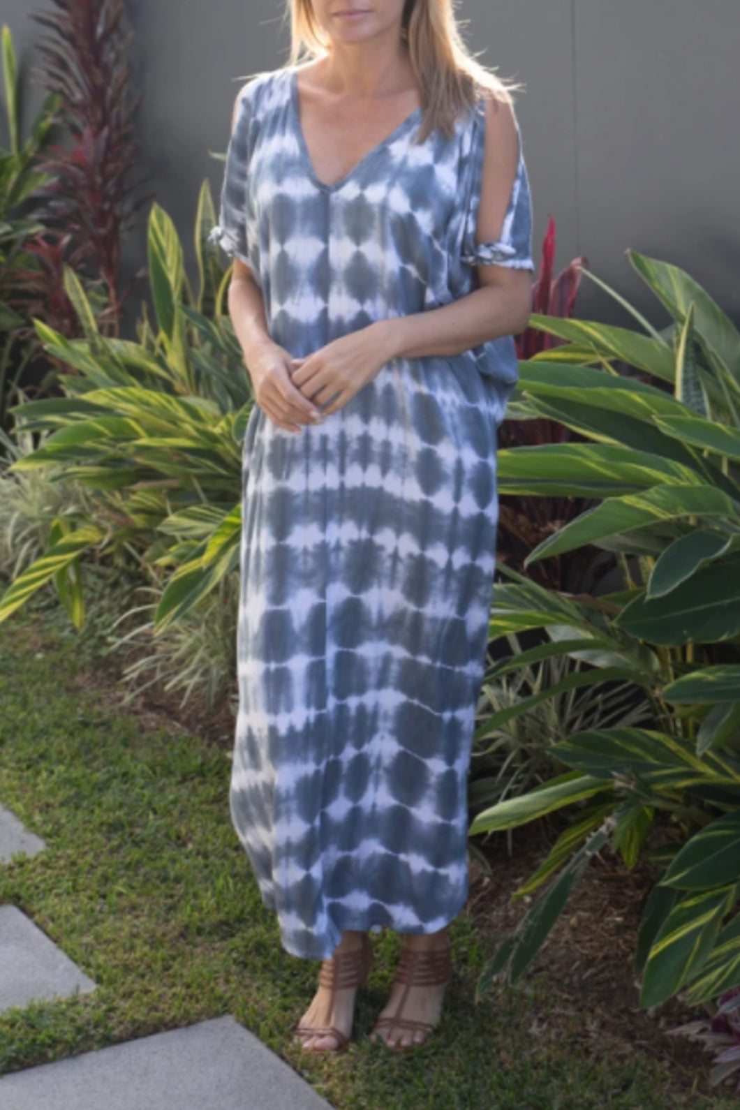 Cold Shoulder Mykonos Dress Shibori Print