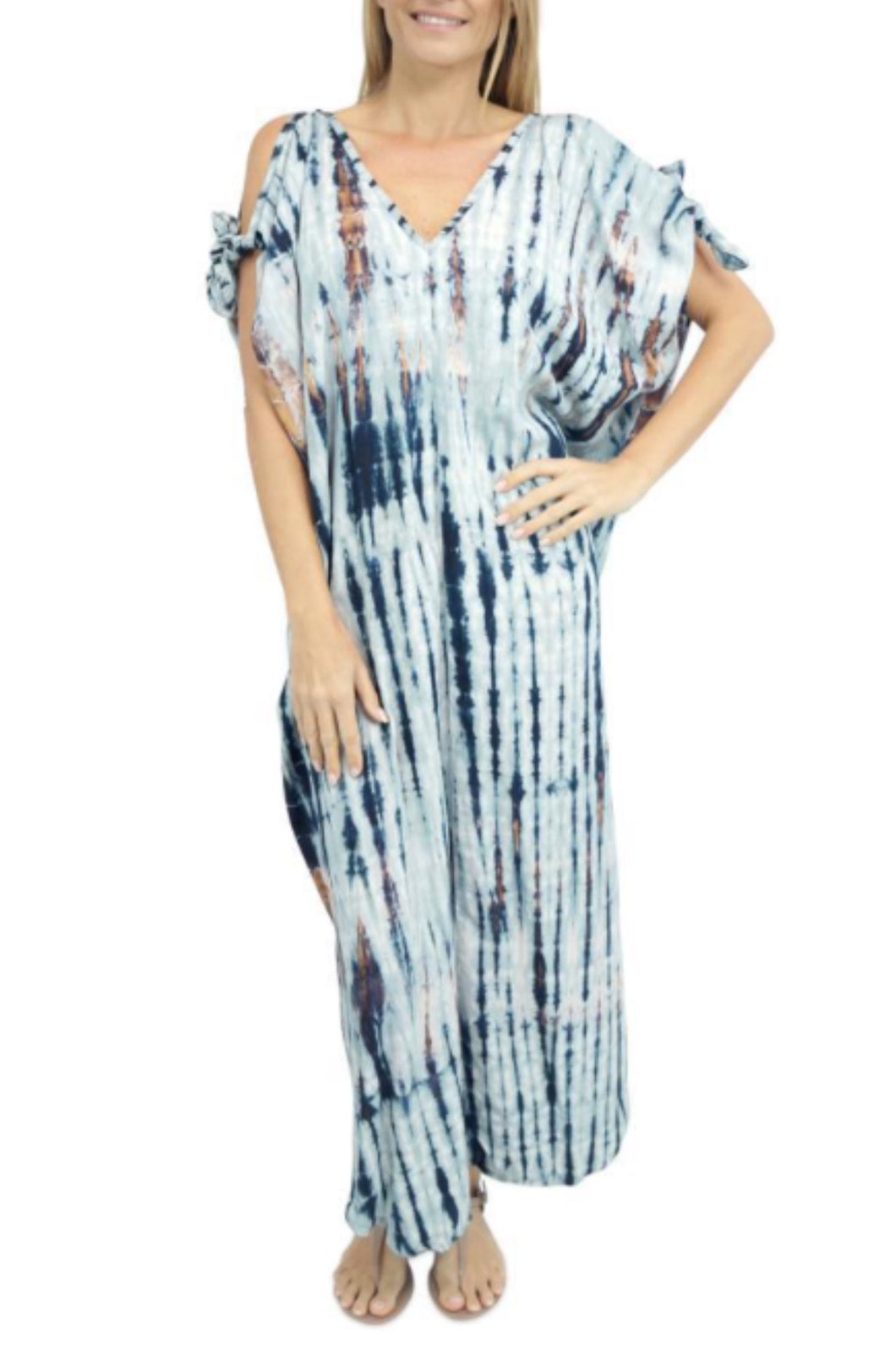 Cold Shoulder Mykonos Dress Tie Dye Print