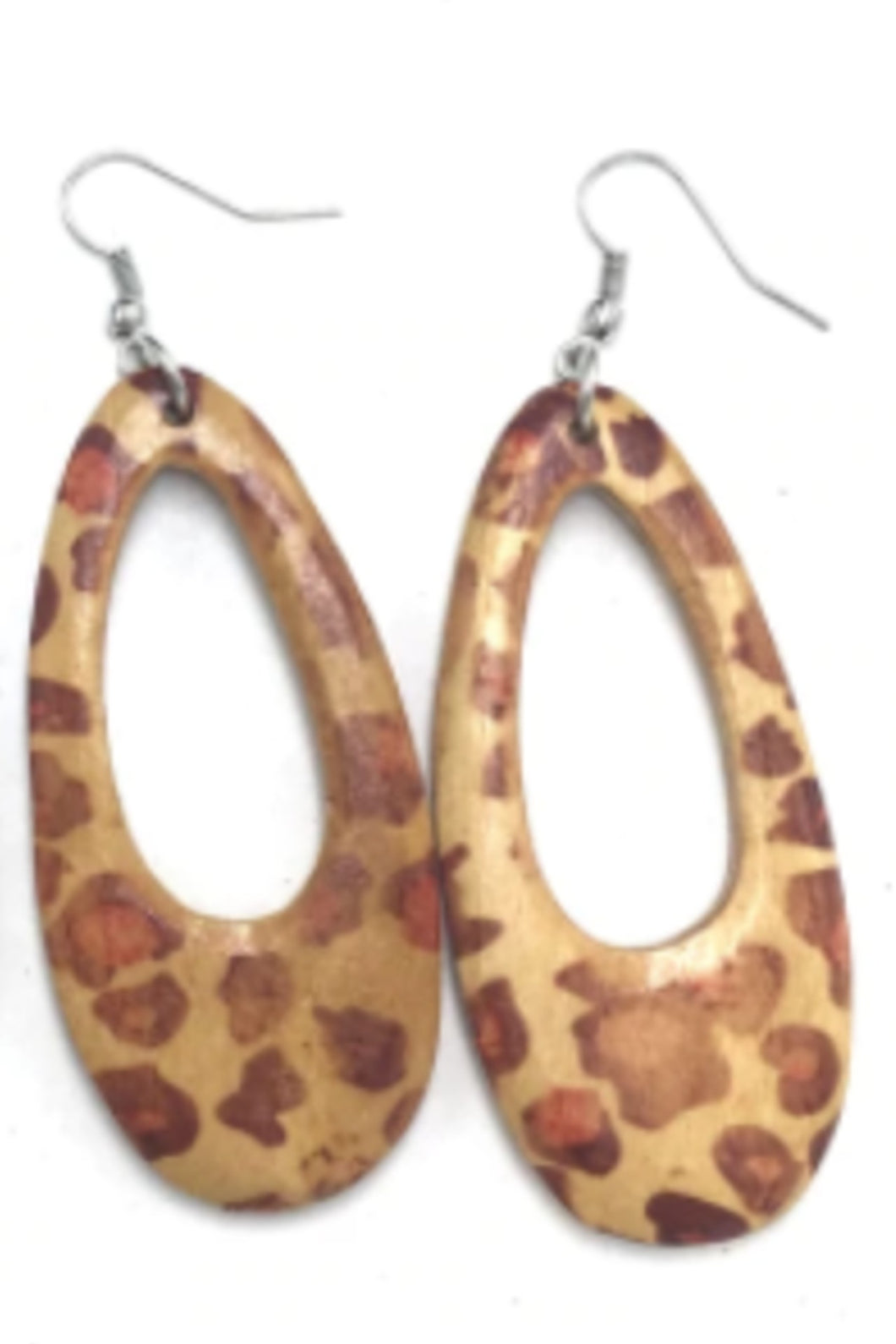 Handcrafted African Wooden Drop Earrings - Animal Print