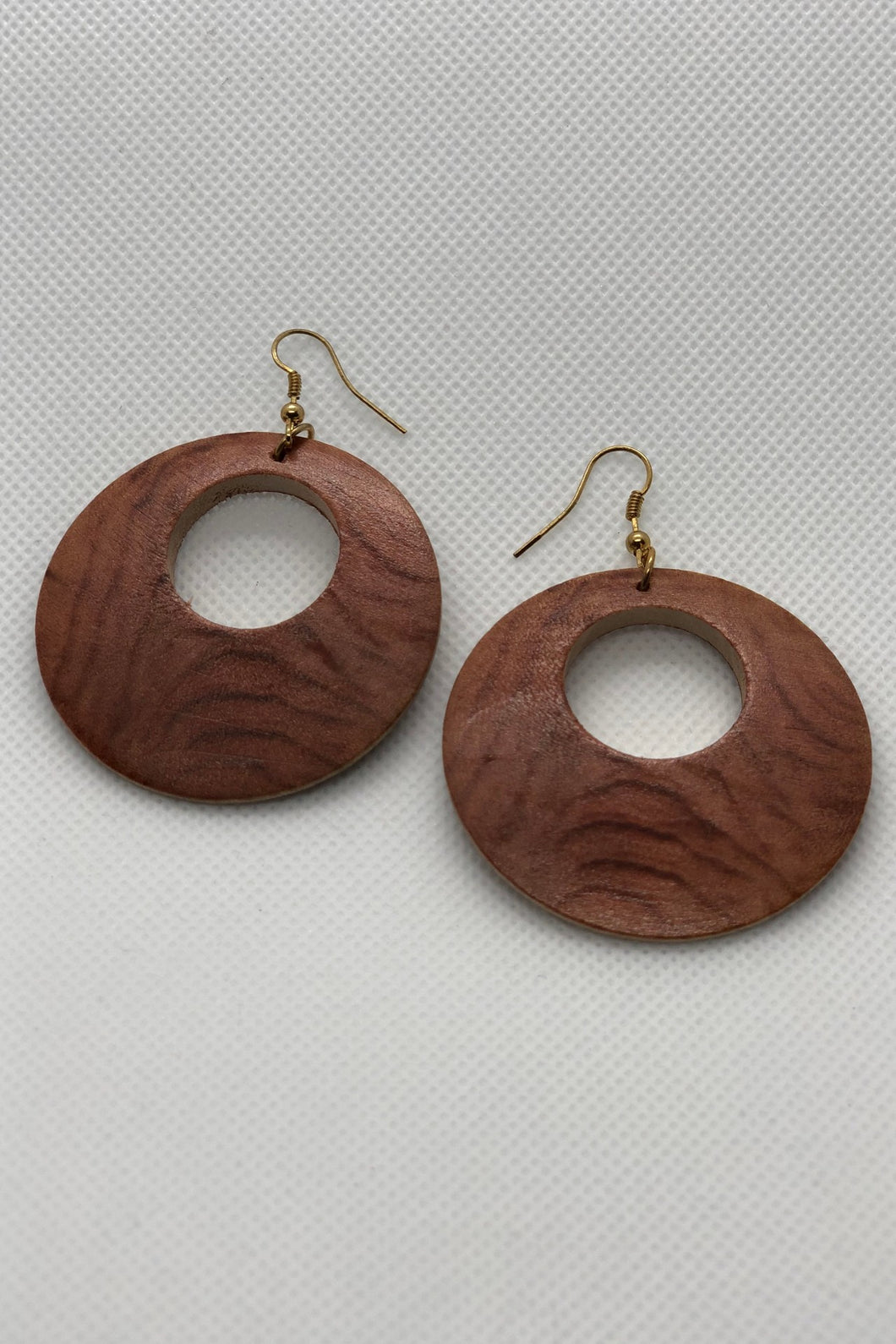 Handcrafted African Wooden Drop Earrings - Brown Ring