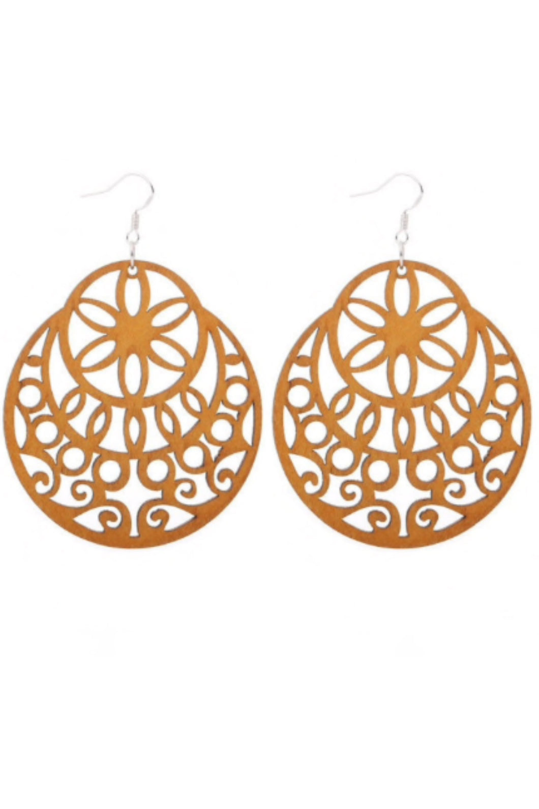 Handcrafted African Wooden Drop Earrings - Flower