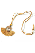 Load image into Gallery viewer, Handmade Leather and Silk Tassel Long Necklace
