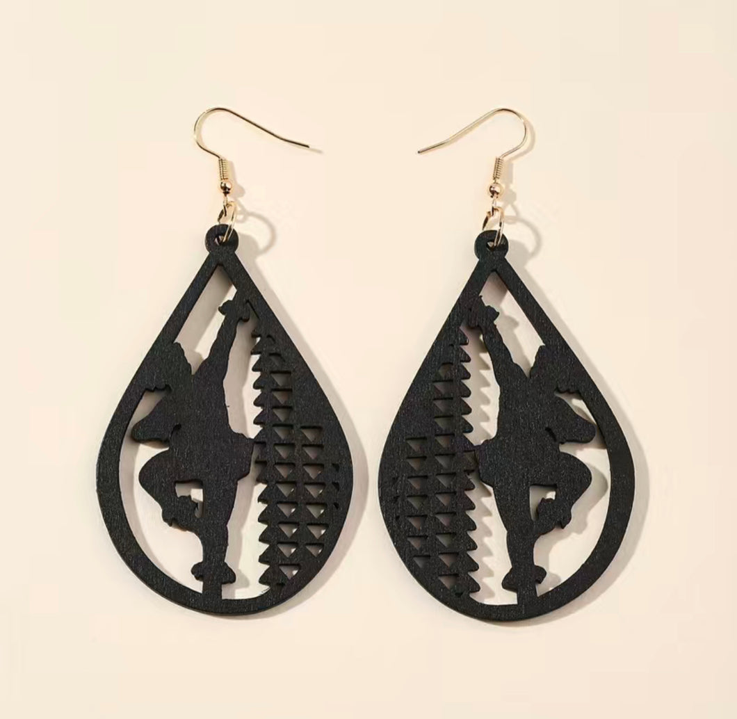 Handcrafted African Wooden Drop Earrings - Dance