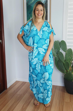 Load image into Gallery viewer, Cold Shoulder Mykonos Dress Leaves Print
