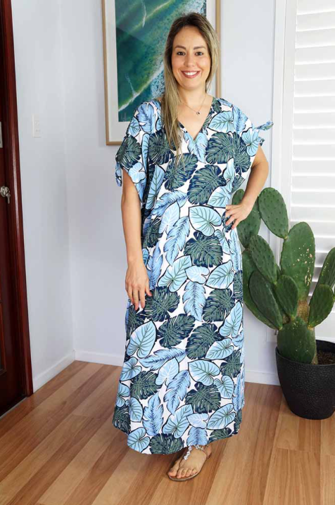 Cold Shoulder Mykonos Dress Leaves Print