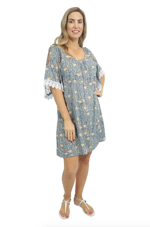 Cold Shoulder Short Garden Dress Cascade Print