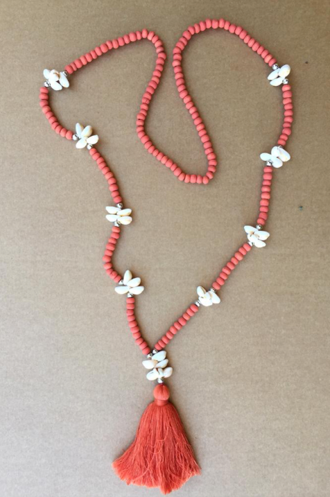 Handmade Wooden Bead and Shell Necklace