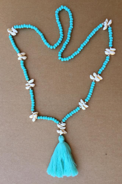 Handmade Wooden Bead and Shell Necklace