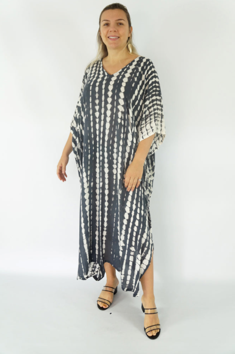 Long Kaftan Dress Crackle Tie Dye Print