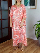 Load image into Gallery viewer, Long Kaftan Dress Fern Print
