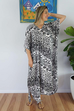 Load image into Gallery viewer, Long Kaftan Dress Snake Cheetah Print
