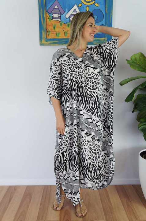 Long Kaftan Dress Snake Cheetah Print