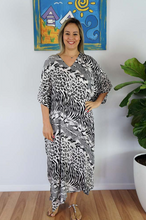 Load image into Gallery viewer, Long Kaftan Dress Snake Cheetah Print
