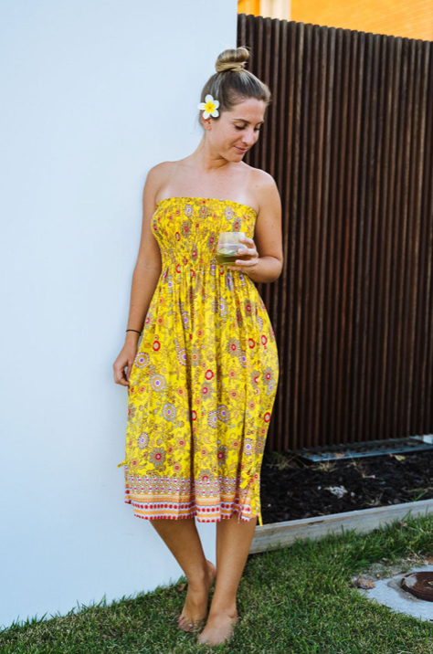 Short Smock Dress Sangria Print