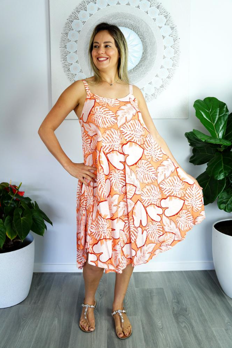 Mid Length Montego Dress Leaves Print