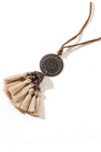 Load image into Gallery viewer, Handmade Leather and Silk Round Tassel Long Necklace
