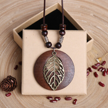 Load image into Gallery viewer, Handmade Leather and Wood Long Necklace
