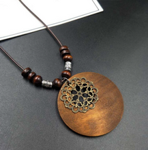 Load image into Gallery viewer, Handmade Leather and Wood Long Necklace
