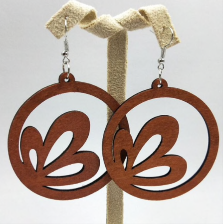 Handcrafted African Wooden Drop Earrings - Butterfly Tan