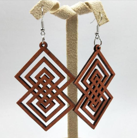 Handcrafted African Wooden Drop Earrings - Deco Tan