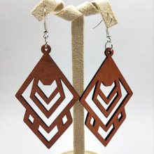 Load image into Gallery viewer, Handcrafted African Wooden Drop Earrings - Art Deco
