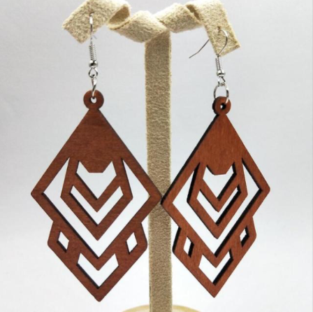 Handcrafted African Wooden Drop Earrings - Art Deco