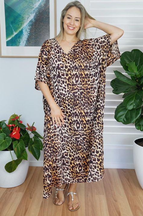 Long Kaftan Dress Leopard Print