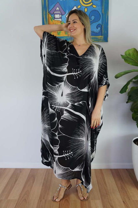 Long Kaftan Dress Outline Print