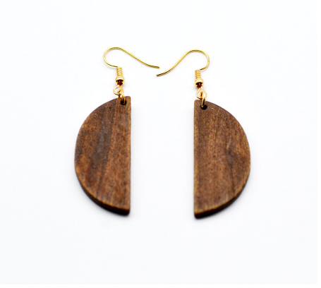 Handcrafted African Wooden Drop Earrings - Brown Moon