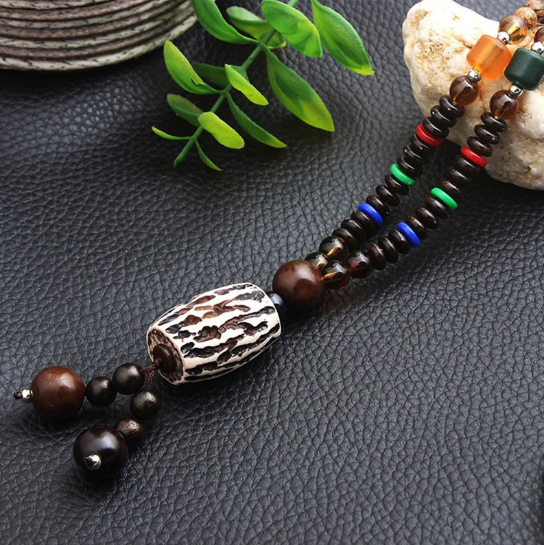 Handmade Wooden Bead Long Necklace - White