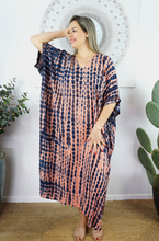 Load image into Gallery viewer, Long Kaftan Dress Crackle Tie Dye Print
