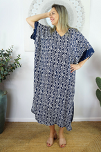 Load image into Gallery viewer, Long Kaftan Dress Tiki Print
