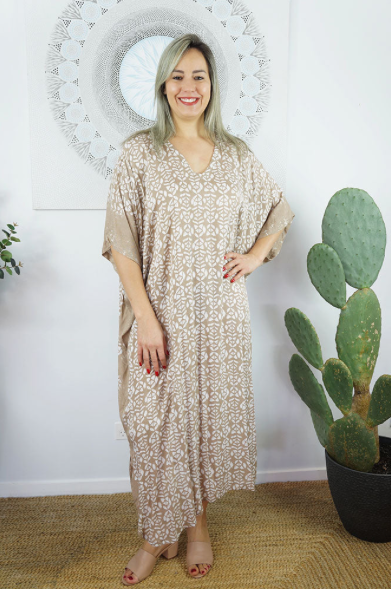 Long Kaftan Dress Tiki Print