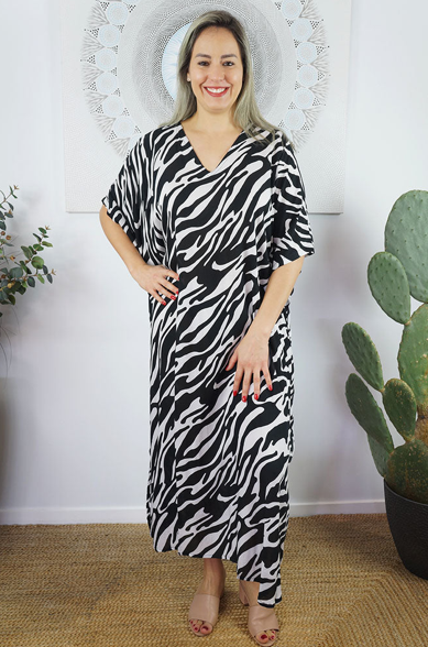 Long Kaftan Dress Large Zebra Print