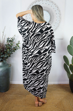 Load image into Gallery viewer, Long Kaftan Dress Large Zebra Print
