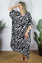 Load image into Gallery viewer, Long Kaftan Dress Large Zebra Print
