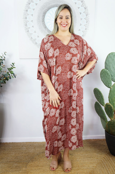 Long Kaftan Dress Sunflower Print