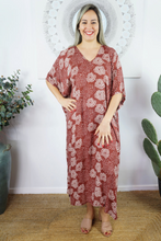 Load image into Gallery viewer, Long Kaftan Dress Sunflower Print
