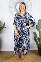 Load image into Gallery viewer, Long Kaftan Dress Fern Print
