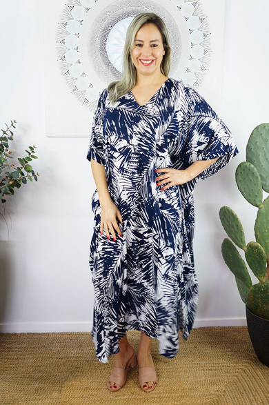 Long Kaftan Dress Fern Print