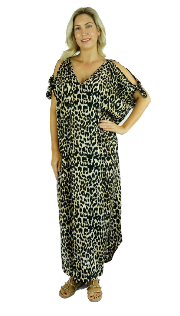 Cold Shoulder Mykonos Dress Leopard Print